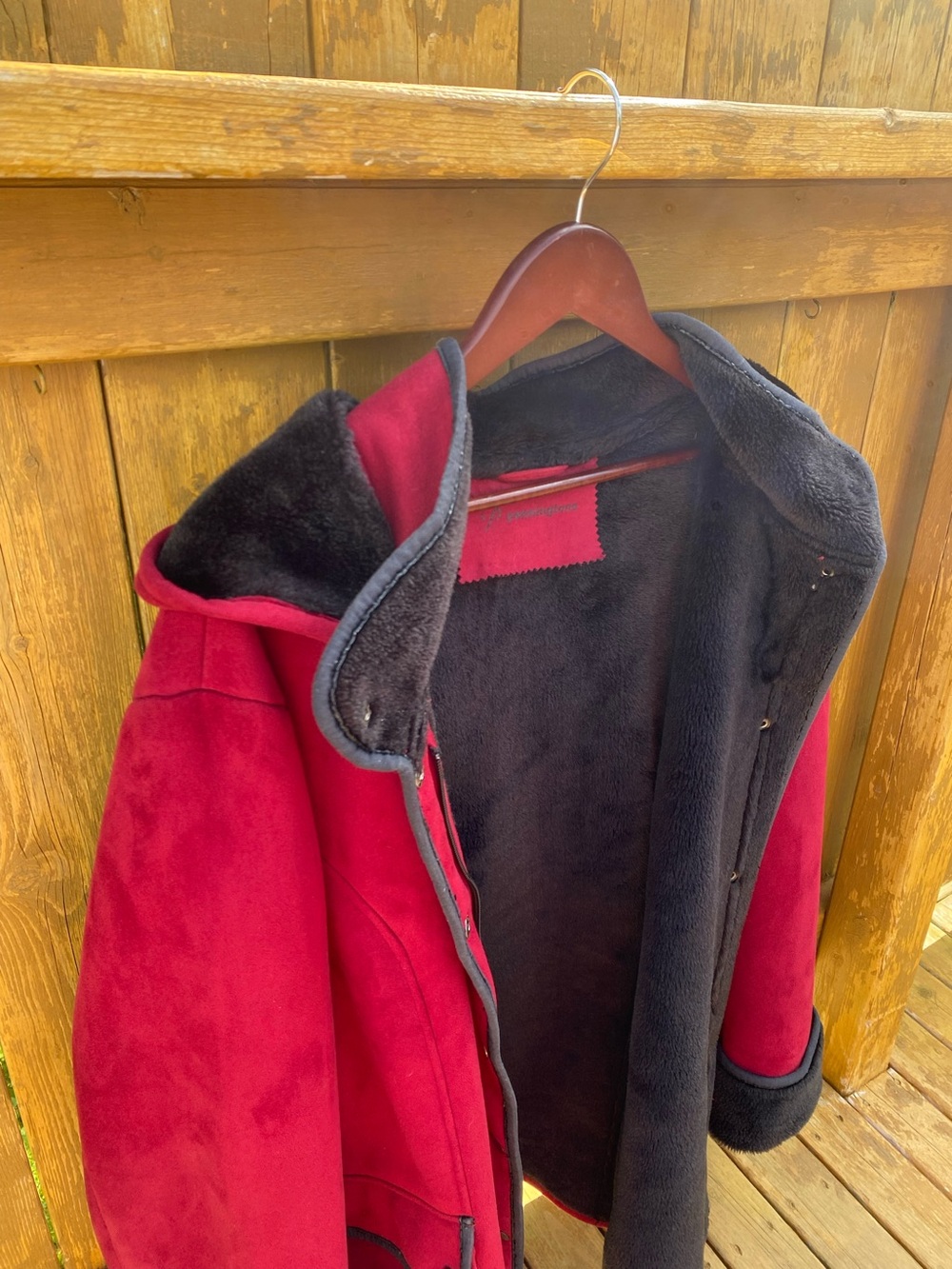 Penningtons Plus Size Faux Shearling Coat Cherry Red Black Size 4X - Picture 8 of 13